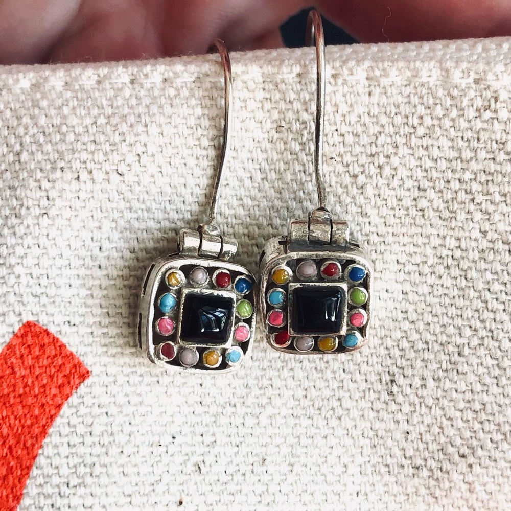 Multicoloured enamel Sterling Silver square earrings